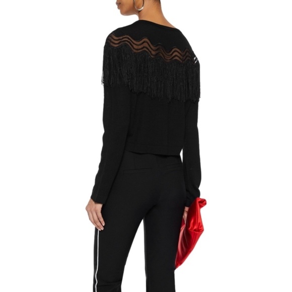 Elie Tahari Finelle Cropped Fringe Cardigan - Picture 2 of 4